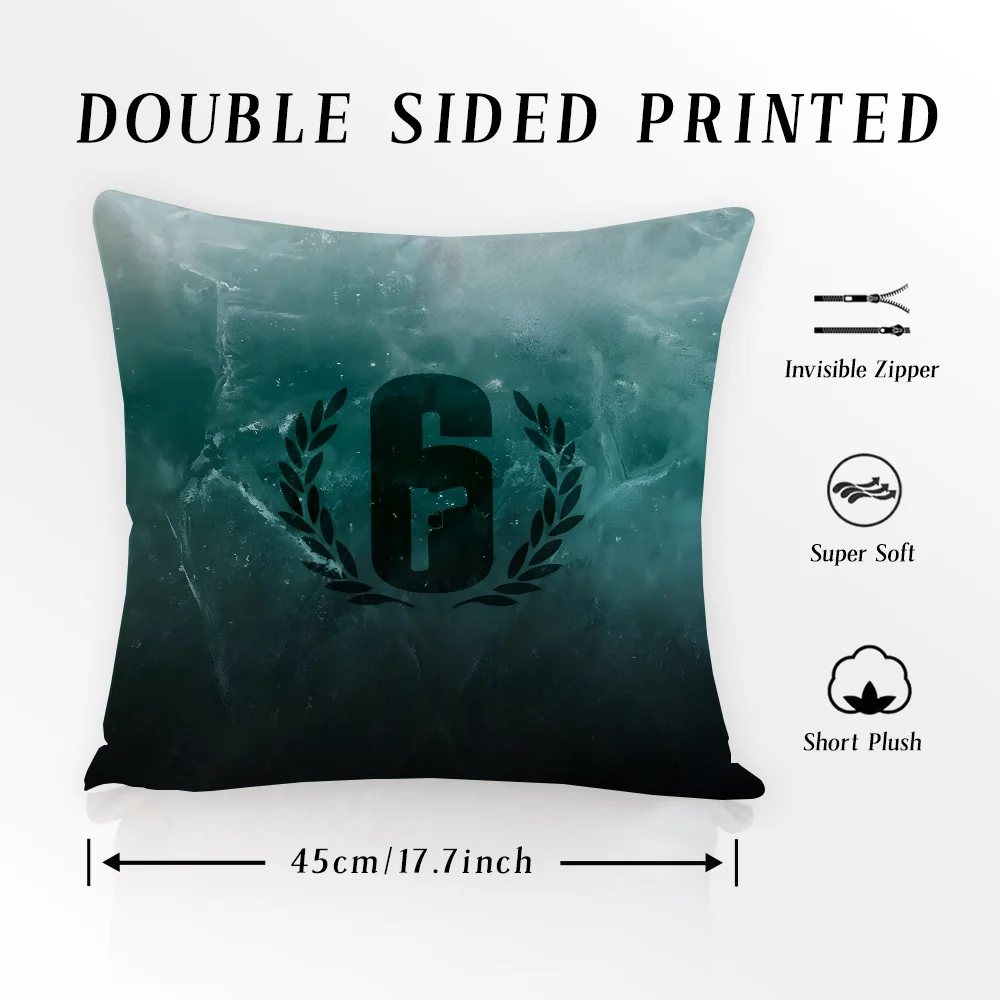 Rainbow Six Siege Pillow Case Pillowcase Anti-dustmite Pillow Invisible zipper silky short plush Sofa cushion cover 5