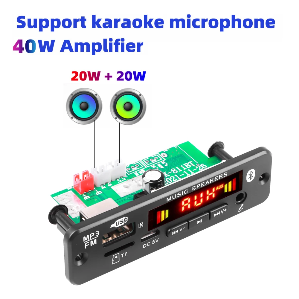 40W kebidu Bluetooth 5.0 MP3 Player Decoder Board 2*20W 12V Amplifier FM Radio TF USB AUX Module Bluetooth Receiver Car kit mp3 music player