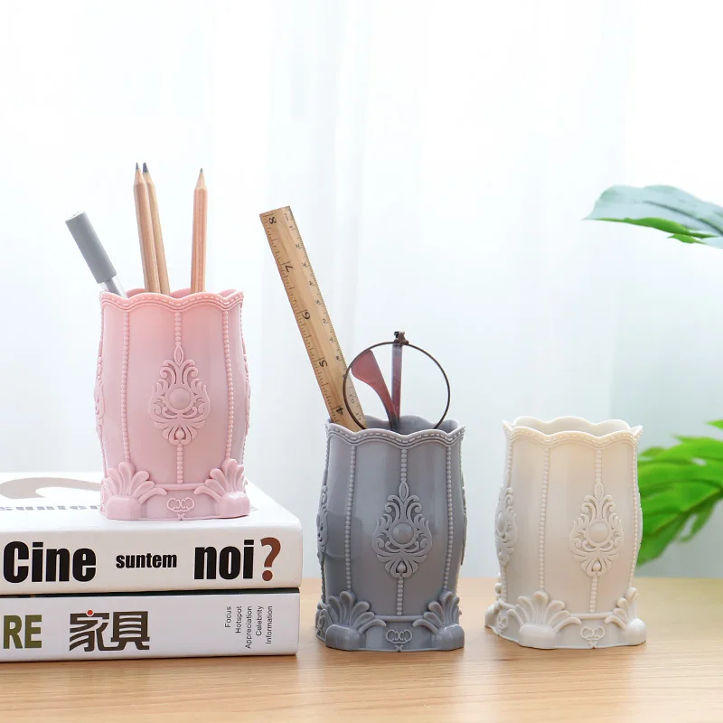 Pencil Holder Organizer Plastic Cosmetic Makeup Brush Desktop Pen Holder Stand Jewelry Storage Box Pen Pot Stationery pen holder,desk organizer,pen and brush holder,brush holder
