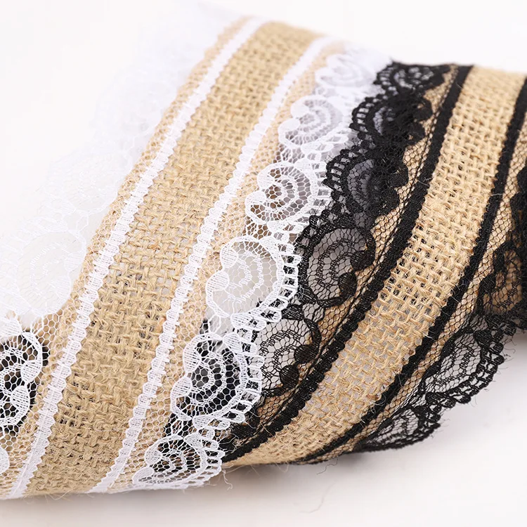 2.5cm Jute Burlap Ribbon and White Black Lace Decoration DIY Handmade Crafts Fabric Wedding Christmas Halloween Party Decor Tape ribbon decoration ribbon supplies jute ribbon fabric craft supplies