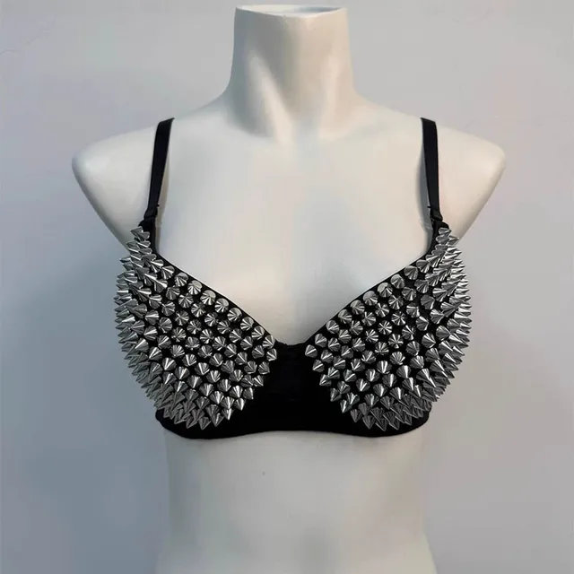 Soutien-gorge sexy en dentelle pour femmes, soutien-gorge sans fil à clous steampunk, soutien-gorge tendance pour soirée en boîte de nuit 1