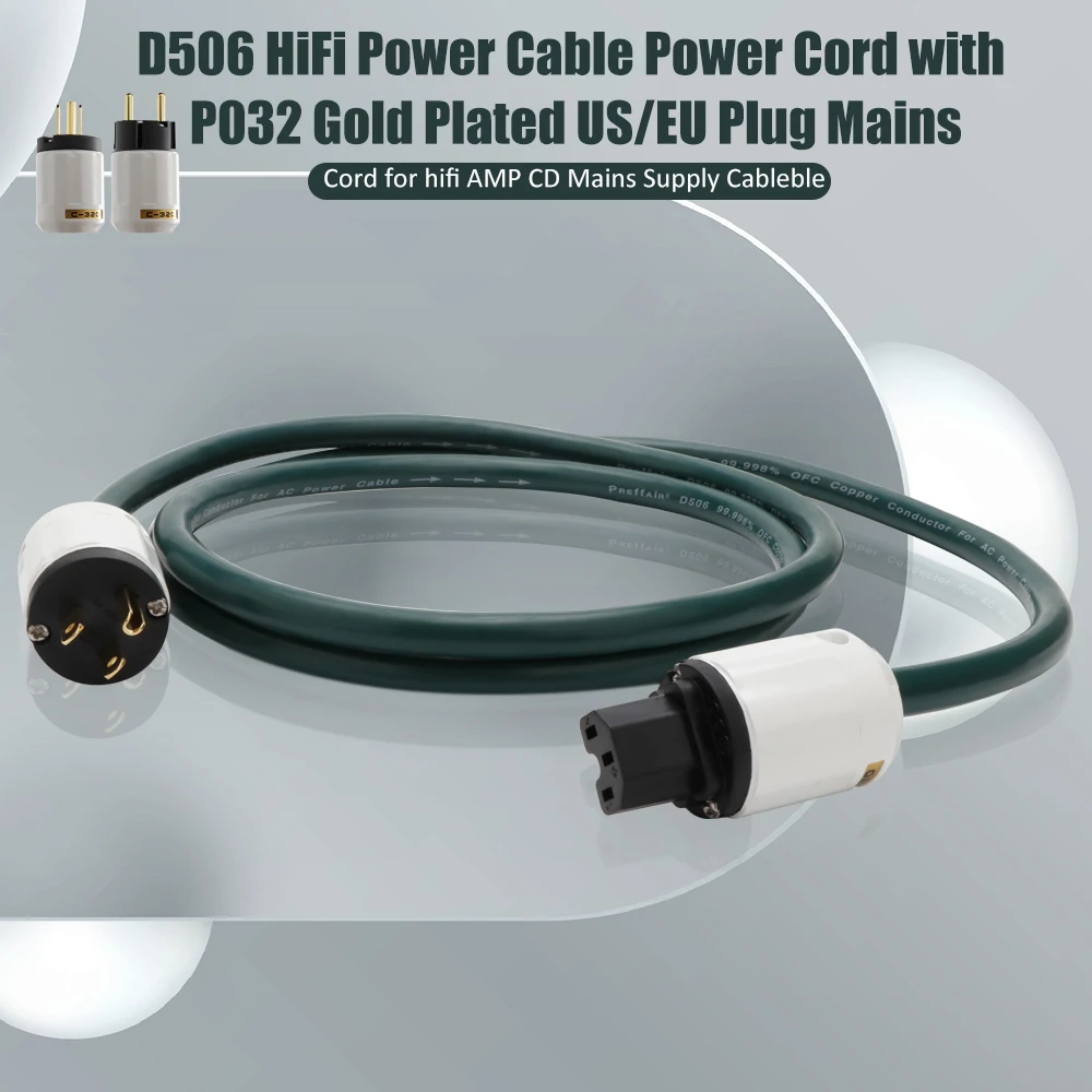 10AWG OFC Copper Audiophile AC Power Cord – HiFi US/EU Mains Cable, High-End Audio, Unbranded