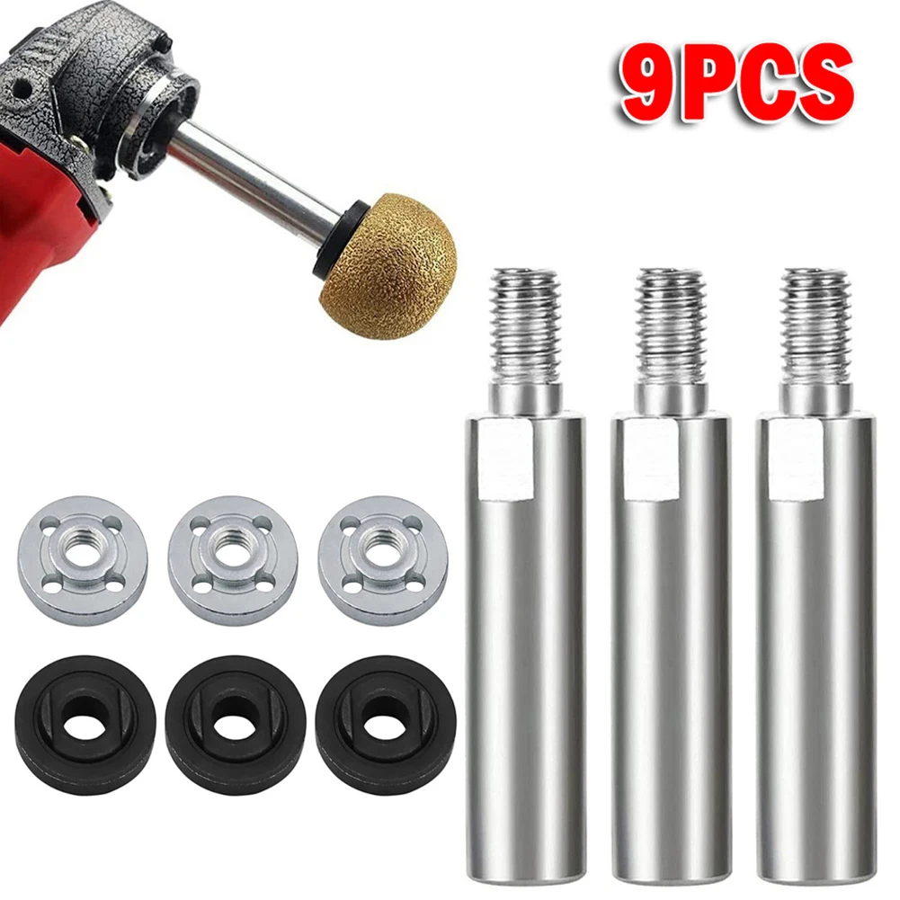 

9pcs14mm Shank Angle Grinder Extension Connecting Rod M10 Thread Stainless Steel Extender Shaft Polisher Accessories