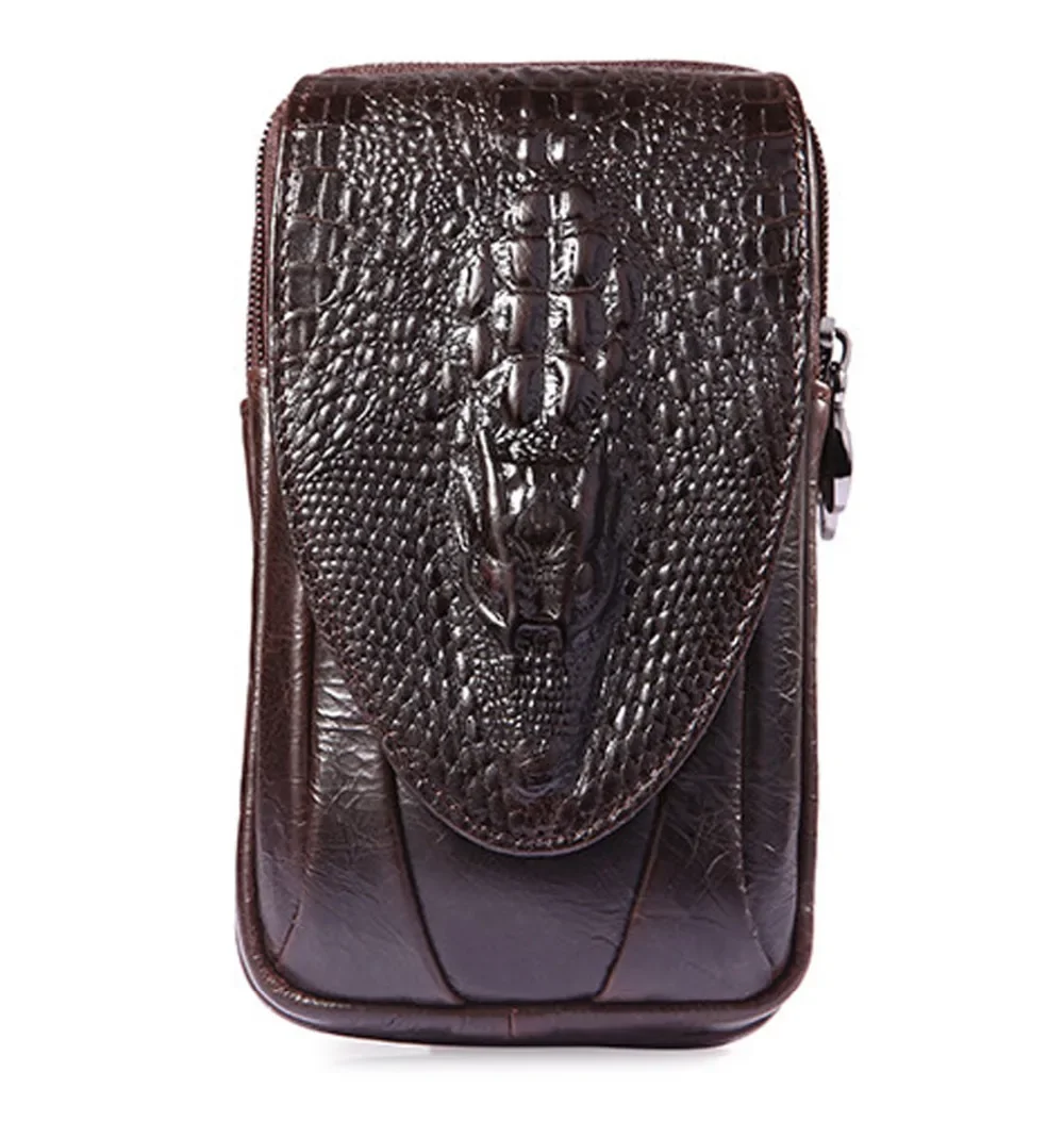 Genuine Leather Men Waist Bag Phone Cover Case