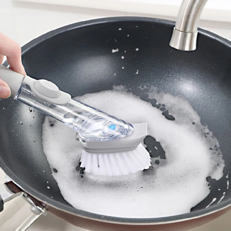 

Kitchen Handle Cleaning Brush with Replacement Dishwashing Sponge Head Soap Dispensing Dish Cleaning Brush Home Cleaning Tool