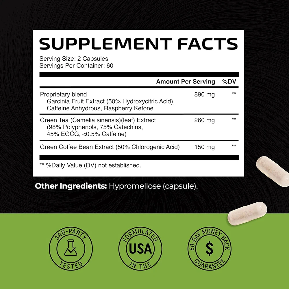 Weight Loss Pills Green Tea Weight Loss Belly Fat Burner Metabolism Booster & Appetite Suppressant for Men and Women 120 Capsules