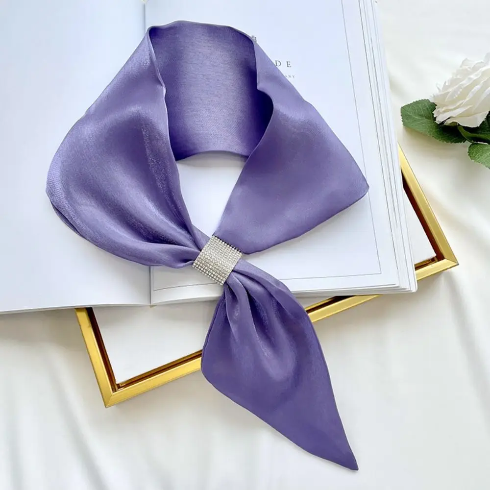Fashion Satin Wraps Neck Diamond Soft False Collar Simple Solid Color Silk Scarf