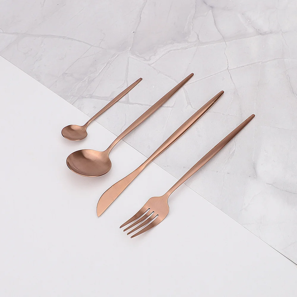 Steel Cutlery Set 304 Table Portable 4pcs Gold Fork Knife Spoon Dinner