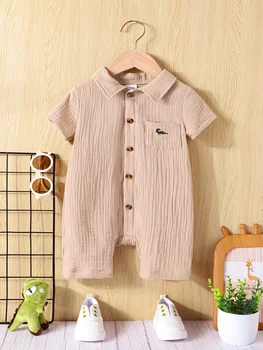 Summer Casual Baby Boy Dinosaur Embroidered Short Sleeves And Shorts One-Piece Dress Newborn Baby One-Piece Dress Ha Yi 1