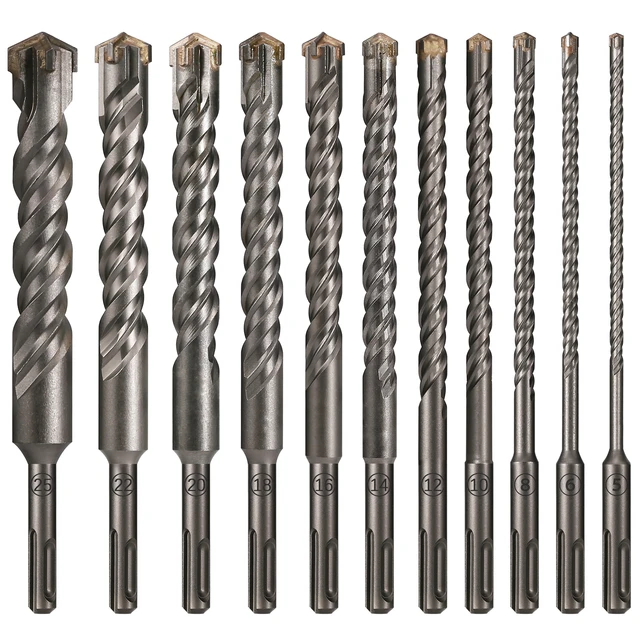 1 pièce Foret SDS Plus 5-25mm pour béton, tête de coupe croisée, double hélice, 210mm, pour marteau électrique, mur, brique, bloc, maçonnerie 1