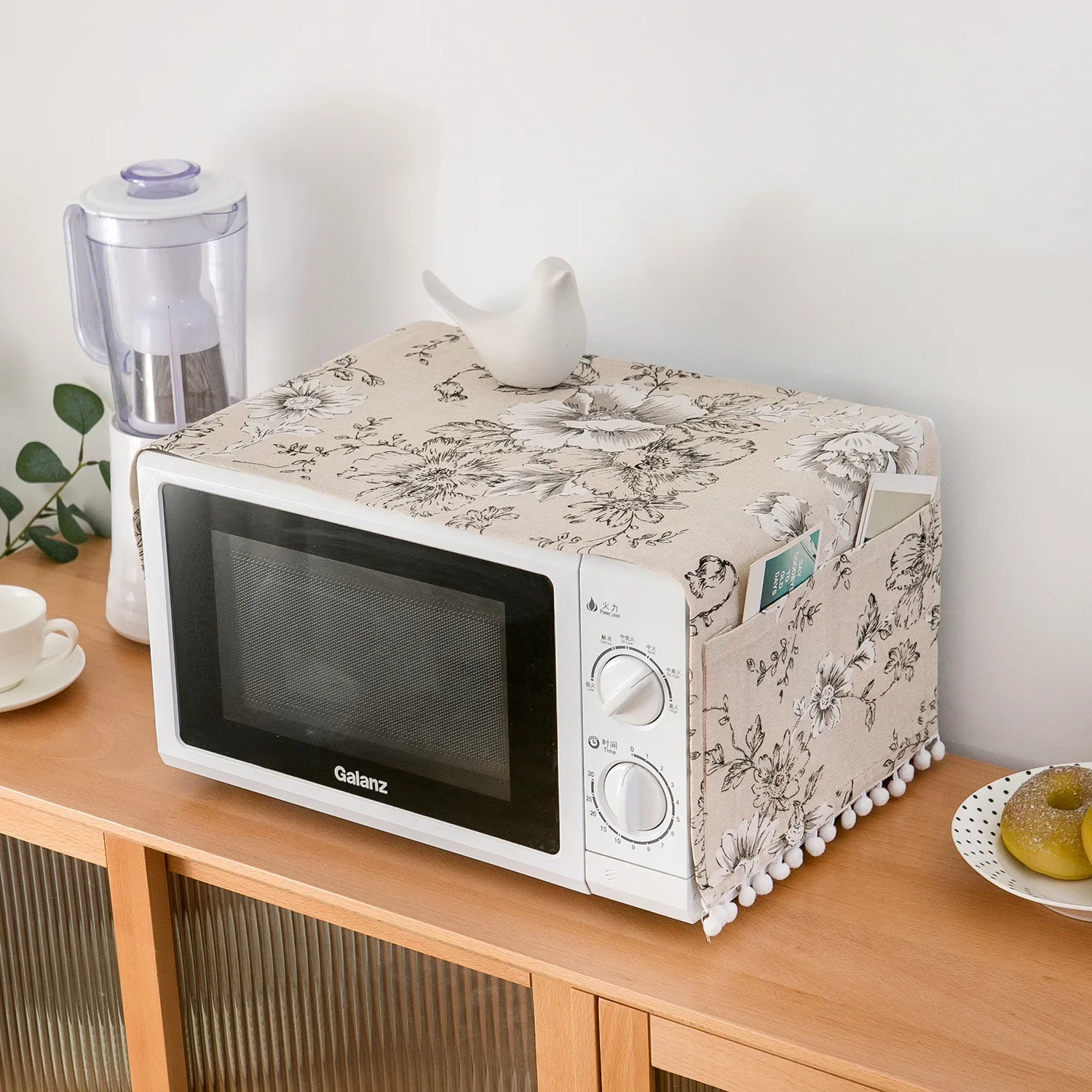 Description Picture 3 of itemMicrowave oven cover, cotton linen, black, pink, storage bag, Double Pockets, dust cover, kitchen accessories