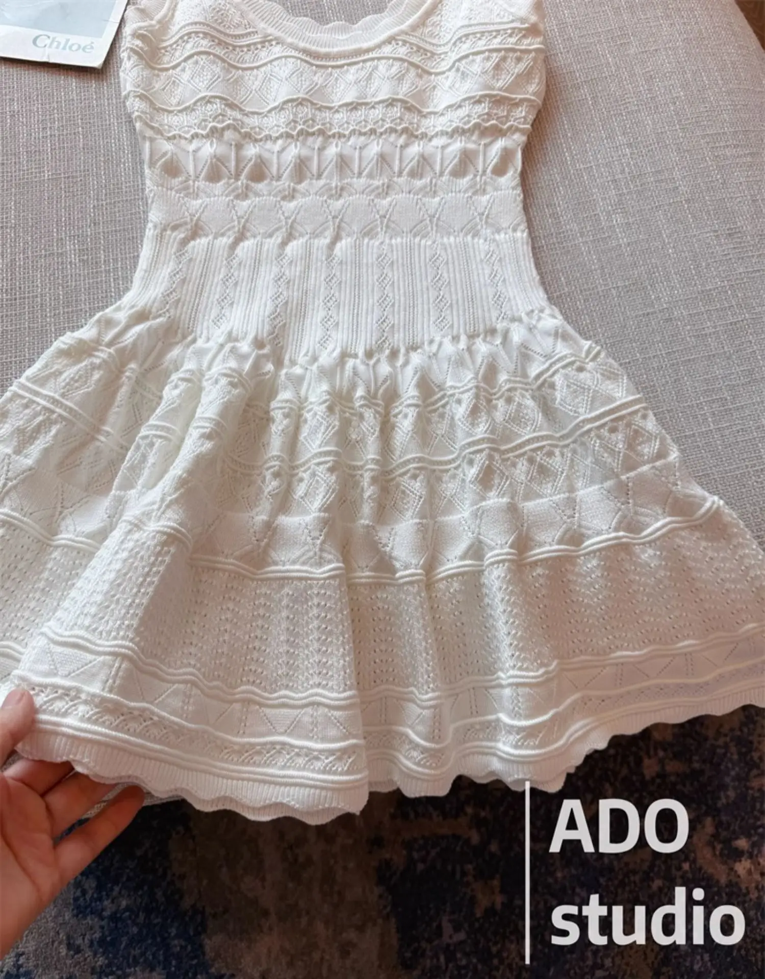 Korobov Solid Color Sweet A-line Dresses Ruffled Knitted Vest Dress for Women Summer French Style Hollow Short Skirt