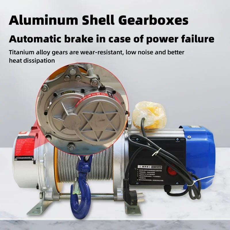 Aluminum Shell Wire Rope Electric Mini Winch 1 Ton Hoist 220v Small Hoist