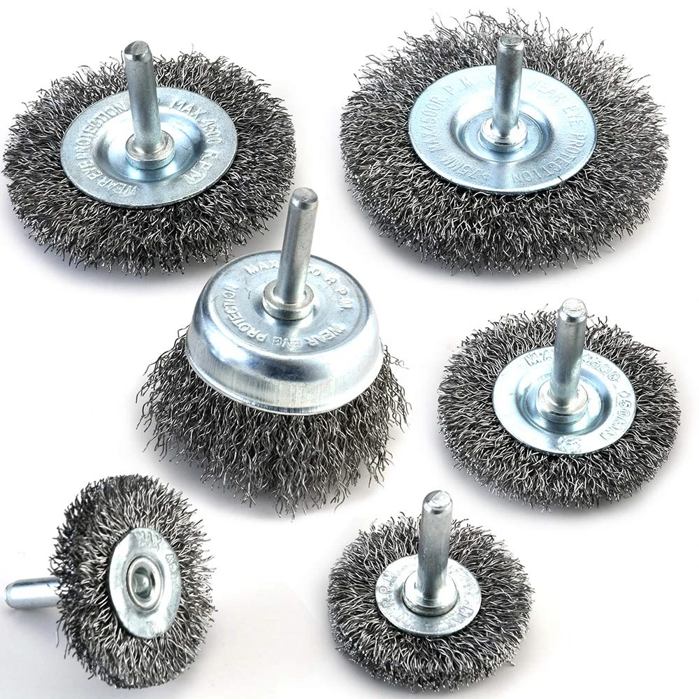 6pcs/set Wire Brush Wheel Cup Brush Set Wire Brush for Drill 1/4 Inch Arbor  0.0118 Inch Coarse Carbon Steel Crimped Wire Wheel