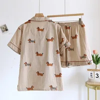 2026 New Summer Couple's Pajama Set 100% Cotton Gauze Cute Men's and Women's Short Sleeve Shorts Two Piece Set Home Clothes - Image 2