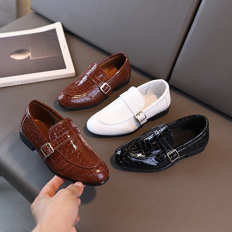 Kids Leather Shoe for Catwalk Fashion Boys Black Flats Pointed-toe Versatile School Uniform Children Performance Low-heels Shoes