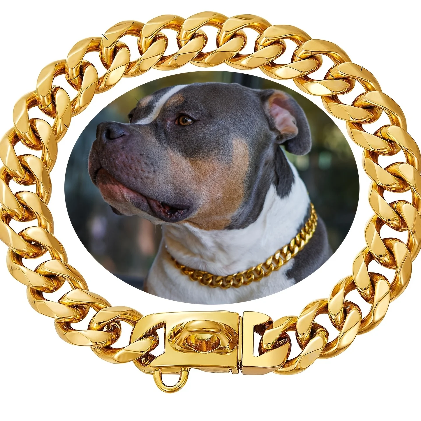 Collare A Catena Cubana Per Cani In Acciaio Inossidabile Largo 14Mm Per Cani Di Taglia Grande Pitbull Bulldog Collare Da Esposizione In Oro Argento