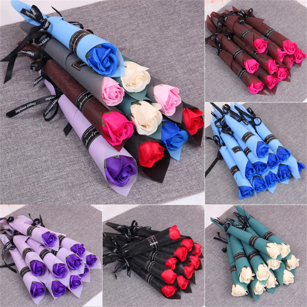 

10Pc/lot Beautiful Artificial Soap Rose Flowers Wedding Home Table Decor Long Bouquet Arrange Fake Plant Valentine's Day Present
