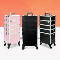 4 in 1 Professional Makeup Train Case Aluminum Rolling Cosmetic Case On Wheels Artist Makeup Organizer Storage with Trays 1