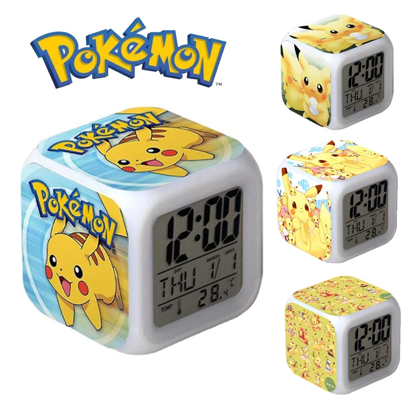 Pokemon go alarm clock night light colorido mudando despertador com led flash luz kawaii pikachu