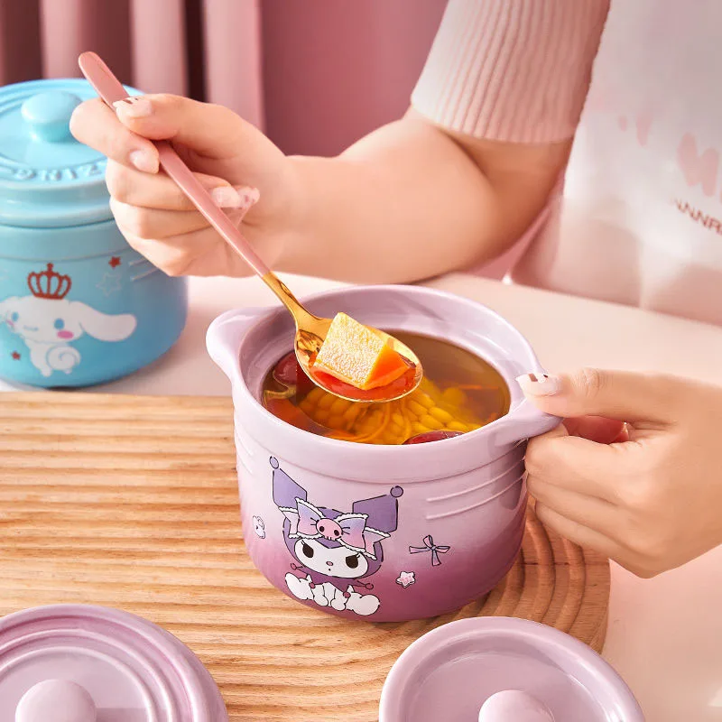 

600 мл кавайная фотоемкость суповая кастрюля большой емкости Cinnamoroll Kuromi погребок мультяшная Бытовая керамическая кухонная чашка для тушения