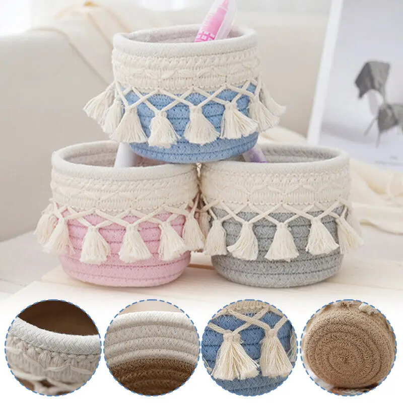 Handmade Woven Cotton Rope Storage Basket Desktop Pen Holder Sundries Organizer Comestics Keys Snacks Box Office Supplies
