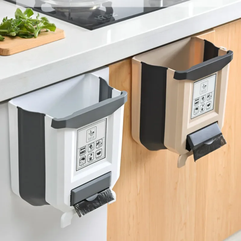 9L Folding Waste Bins Kitchen Garbage Bin Foldable Car Trash Can Wall Mounted Trashcan for Bathroom Toilet Waste Storage Bucket trash can