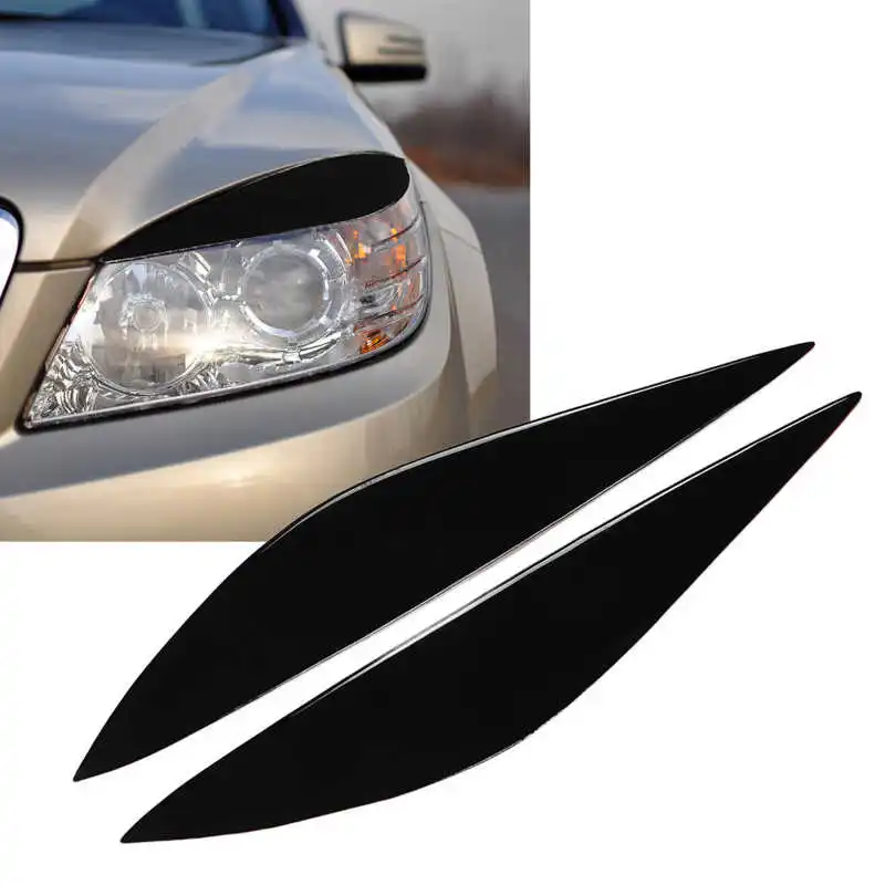 Front Headlight Eyebrow Trim Soft Plastic Replacement for Mercedes‑Benz W204 Pre‑Facelift 2008 2009 2010 2011 Glossy Black  1