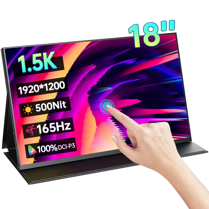 

18 Inch 1.5K 165Hz Touch Screen Portable Monitor 16:10 100%DCI-P3 500Nit IPS Display For PC Laptop Mac Phone Xbox PS4/5 Switch