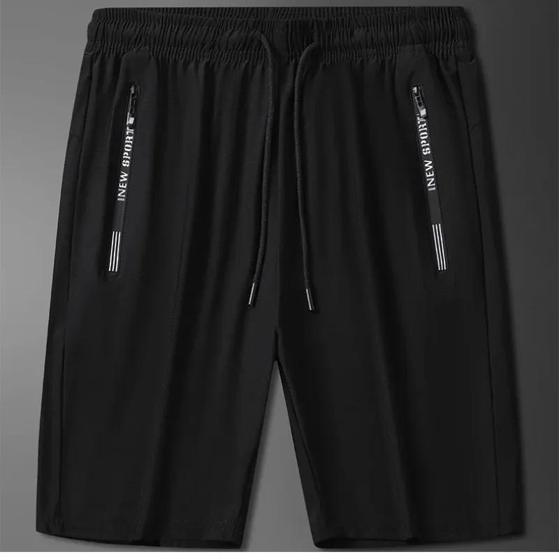 Summer Men's Solid Zipper Pockets Vacation Elastic High Waisted Casual Sports Loose Trousers Preppy Style High Street Shorts