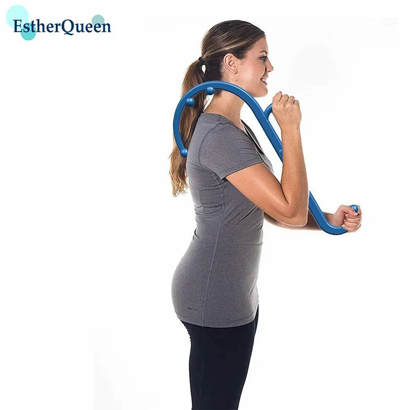 EstherQueen Back And Neck Massager-Blue-For Trigger Point Fibromyalgia Pain Relief And Self Massage Hook Cane Therapy