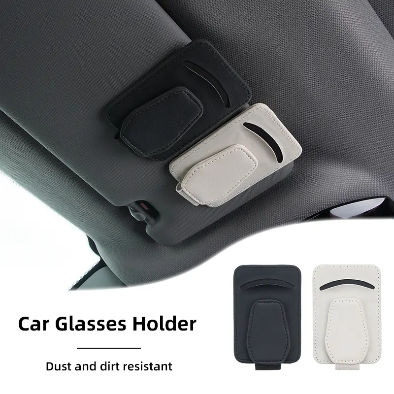 Car Leather Sunglasses Holder Ticket Clip Sunshades Magnetic Card Holder Universal Eyeglasses Storage Pocket Auto Accessories - Image 3