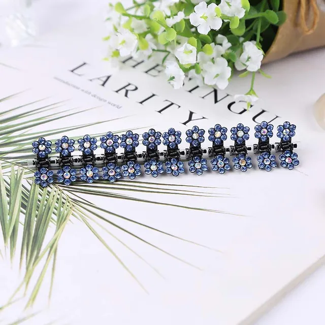 ncmama 12pcs/set Mini Rhinestone No-Slip Grips Hair Clips for Women Girls Glitter Teeth Metal Clamps Flower Hair Accessories 5