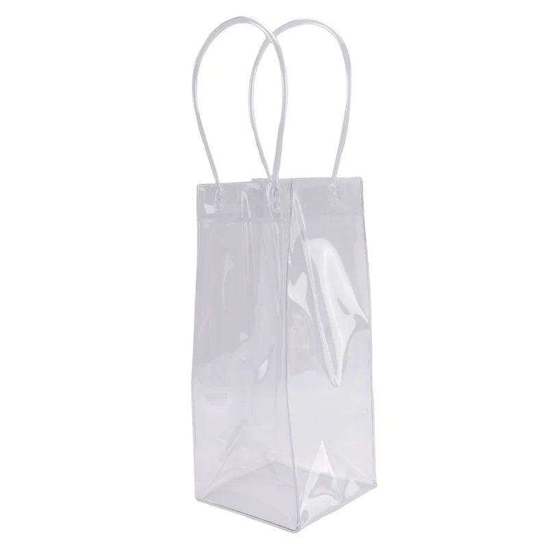 Pack Of 10 Wine Cooler Bag Transparent PVC Bag Portable Wine Bottle Cooler Champagne Ice With Handle