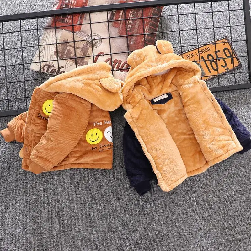 

Winter Kids Corduroy Hooded Jackets Girls Fleece Outerwear 0-6Y Young Children Casual Clothes Autumn Baby Boys Warm Cartoon Coat