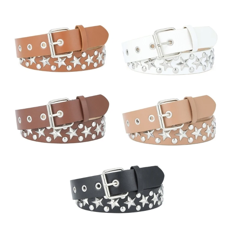 

Женский Повседневный ремень из искусственной кожи с украшением в виде звезд и заклепками, ремень с регулируемой длиной для талии, для джинсов, платьев, юбки, пальто, декоративный пояс