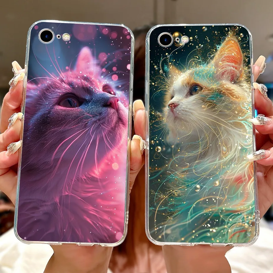 Cute Cat Painted Clear Silicone Soft Slim Phone Case