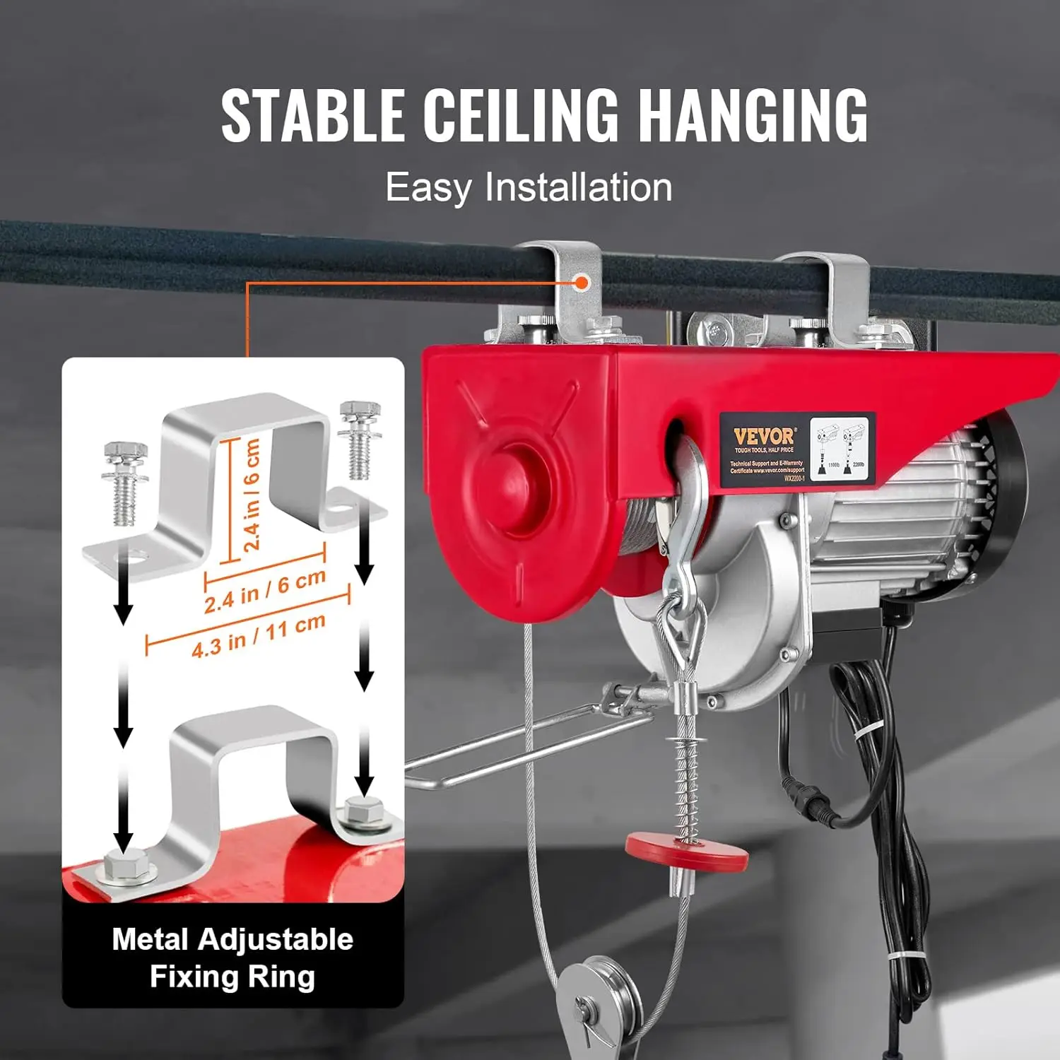 Electric Hoist 2200 lbs Lifting Capacity 1600W 110V Electric Steel Wire Winch with Wireless Remote Control