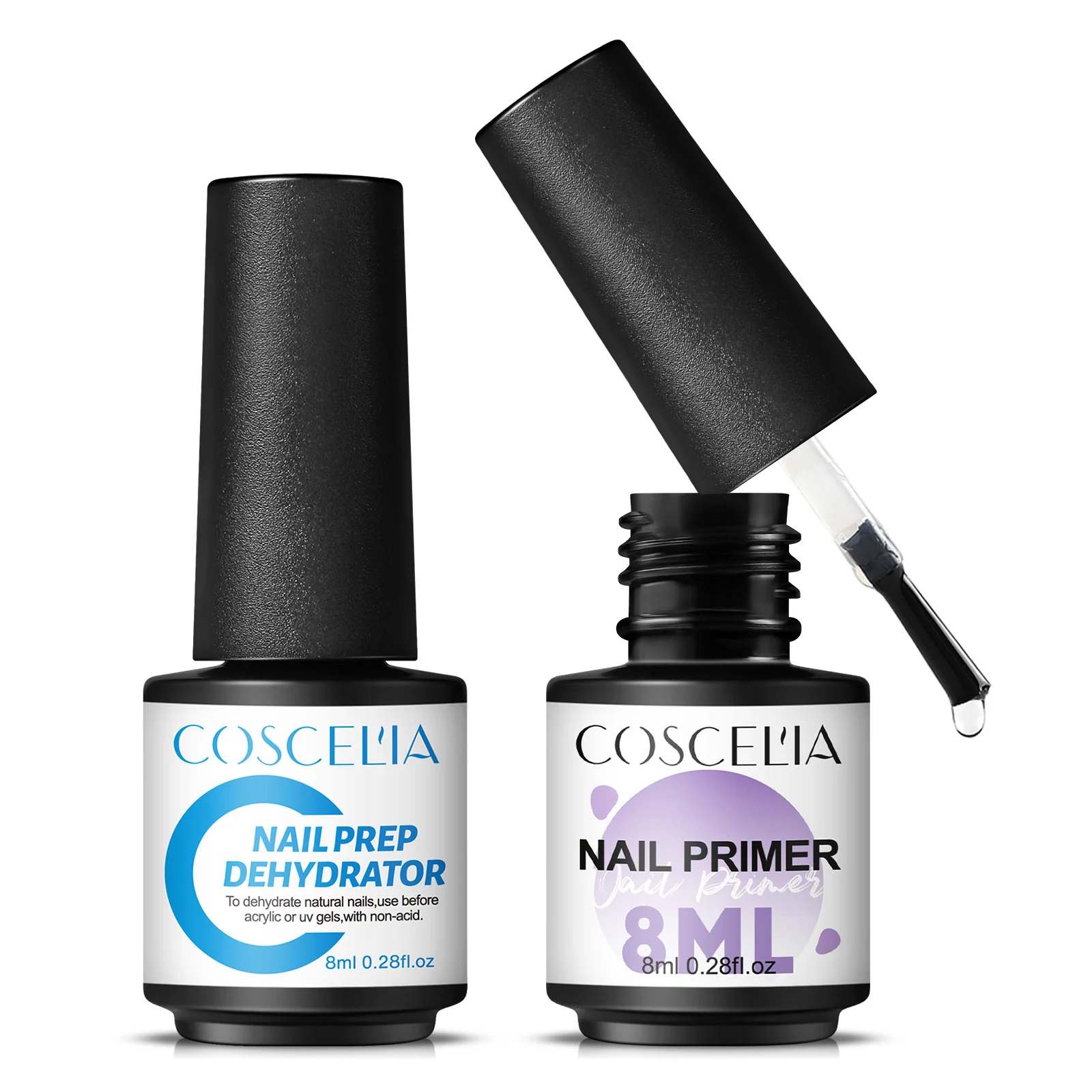 Nail Primer Nail Dehydrator COSCELIA 8ML Nail Primer Set Nail Prep Dehydrator Before Base Coat Long Lasting Air Dry for UV Gel Polish Varnish Manicure Tools