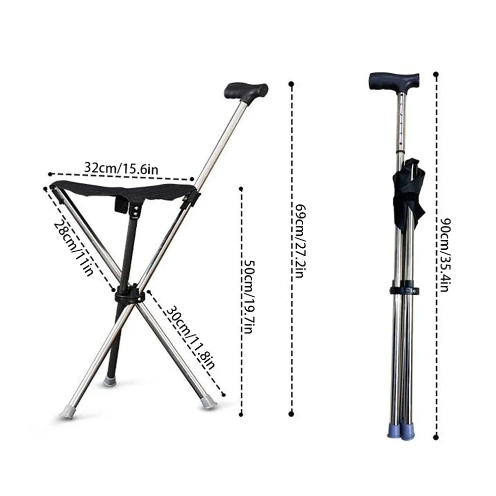 Outdoor collapsible cane chair elderly walking stool light mountaineering cane crutches stool folding stool,folding chair,foldable cane