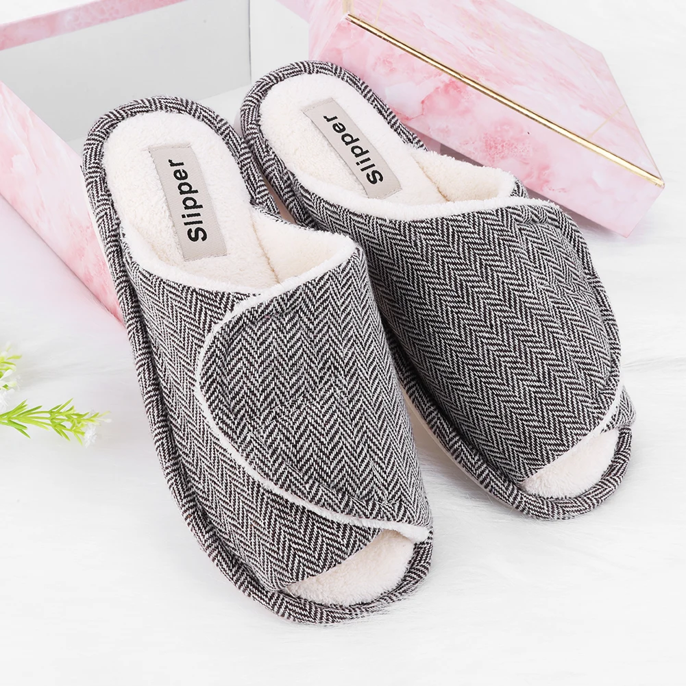 Mens Womens Slippers Indoor Warm House Slippers Hook and Loop Open Toe Soft Comfortable Adjustable Open Shoes