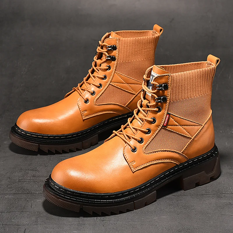 Men Leather Casual Martin Boots Lightweight Mens Trainers Running Walking Shoes_voghion.com