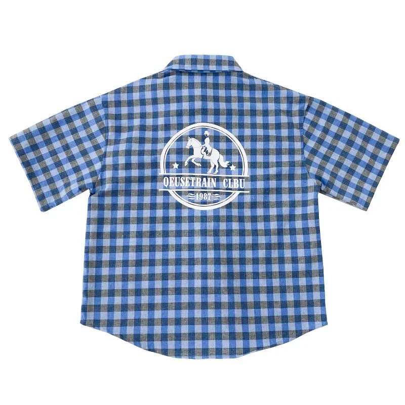 Boys Summer Short Sleeve Shirt Plaid Half Sleeve Trendy Sports Style Children's Clothing Big Kids Middle School Students