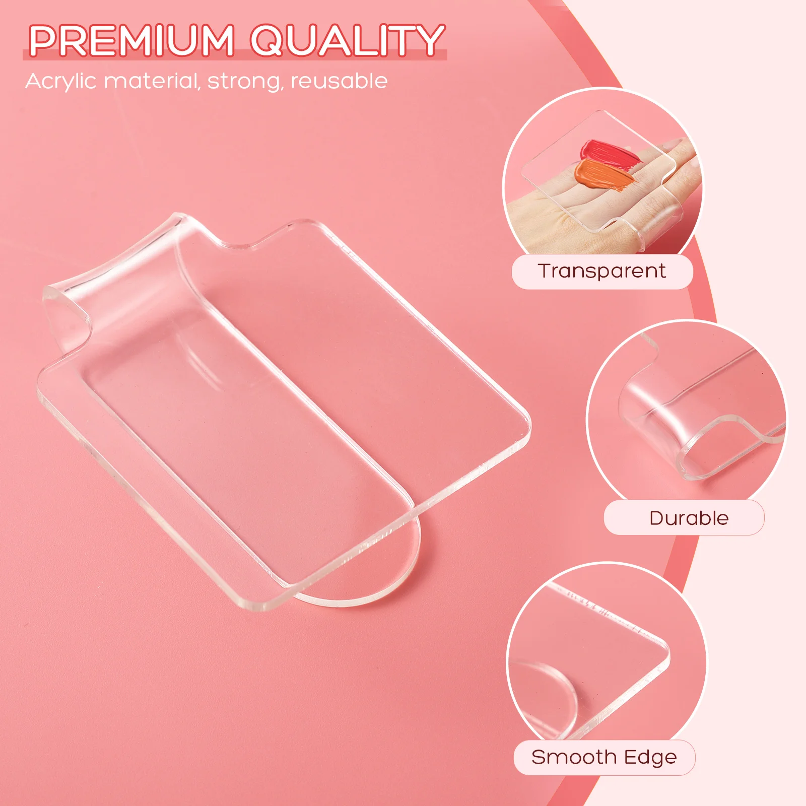 3pcs MinkissyAcrylic Makeup Mixing Tray Clear Hand-held for Cosmetics Nail