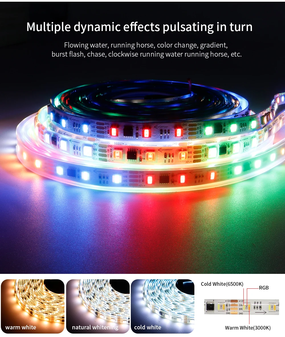 WS2805 Pixel LED-Streifenlicht RGBCCT 5-in-1 adressierbare LED-Leuchten Dual-Signal ähnlich WS2811 60 LEDs/m 1IC bis 3/6LED DC12V/24V – Detail 23