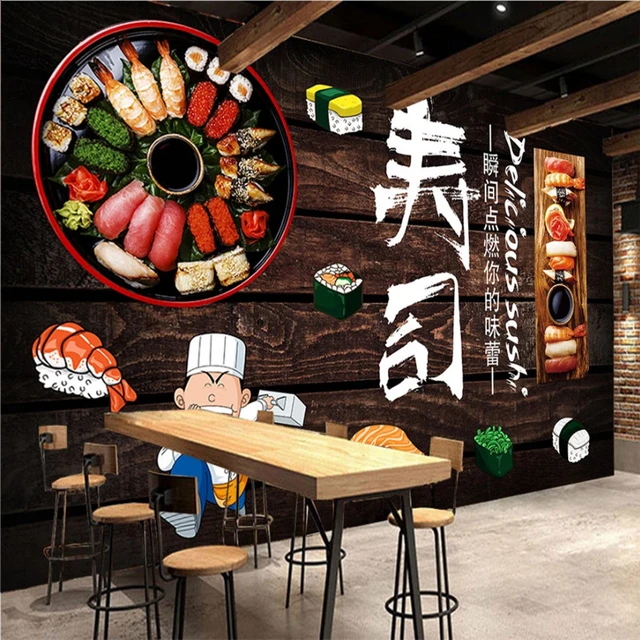 3D japonais décoration murale cuisine japonaise sushi restaurant fond  d'écran * 200cmx140cm (78.7x55.1inch) : : Bricolage