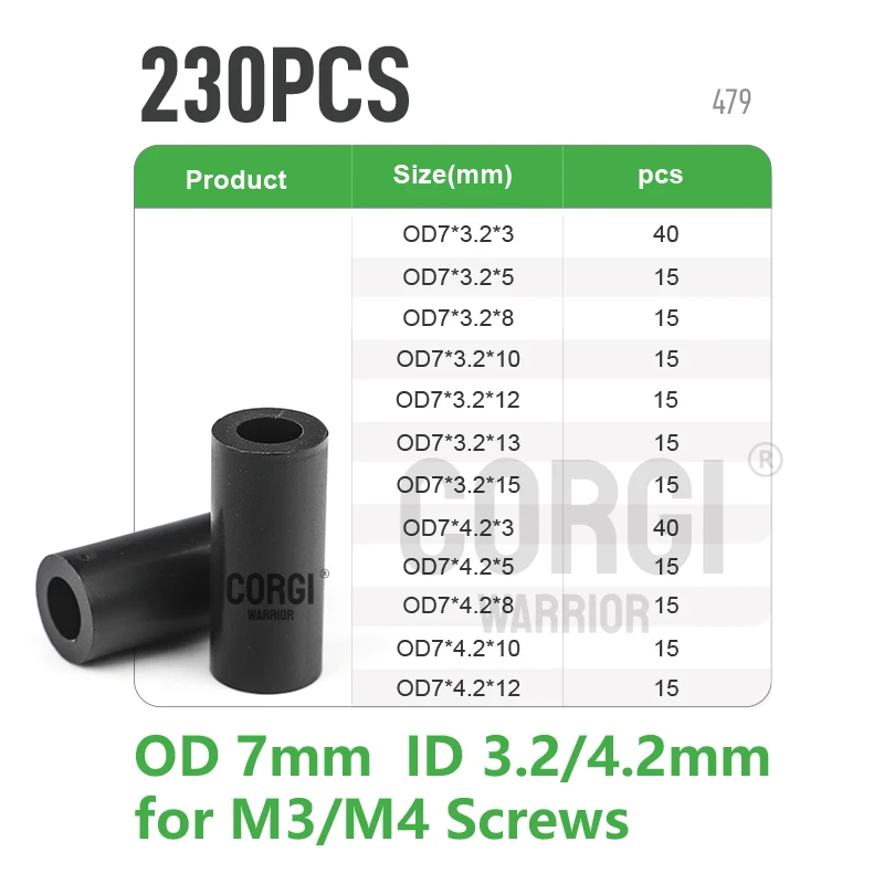 Nylon Round Spacer Standoff Screws Nut Assortment Kit PA66 PlasticOD 7/11/14mm Black Spacers Unthreaded for M3 M4 M6 M8 Screw