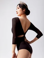 Women's Black Gymnastics Leotards Long Sleeve Patchwork Mesh Bodysuits Adult Ballerina Dance Kink Costumes - Image 6