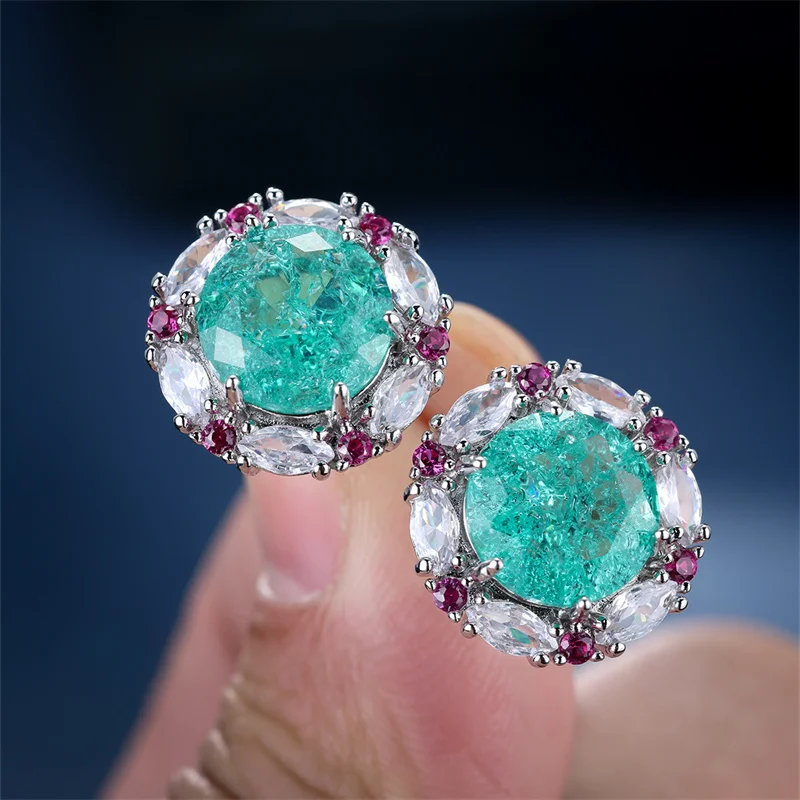 Cute Female Blue Stone Stud Earrings Silver Color Zircon Stone Jewelry For Women Charm Luxury Crystal Snowflake Wedding Earring