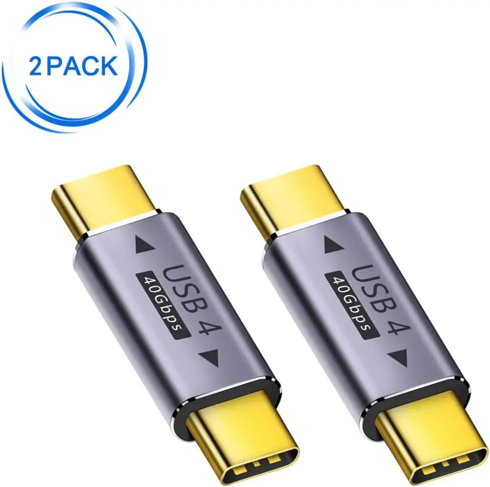 C타입 듀얼 수 플러그 어댑터, USB 4.0, USB C 수-USB C 수 어댑터, C타입 커플러 익스텐더, 지지대 100W, 40Gbps, 8K @ 60Hz
